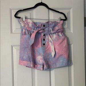Entro High Waist Tie-Dye Shorts - Pink and Purple